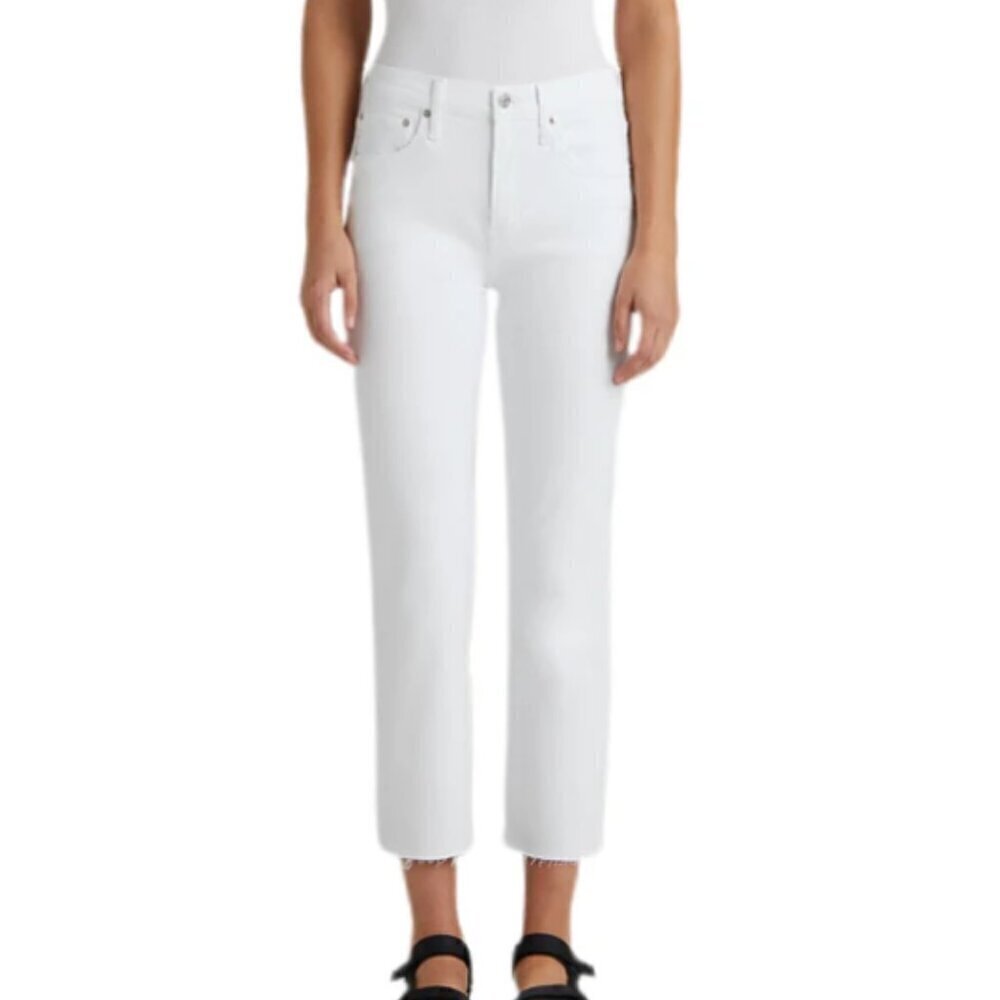 Edwin Jeans Women Size 31 Optic White Stretch Straight Leg Raw Hem High Rise NWT